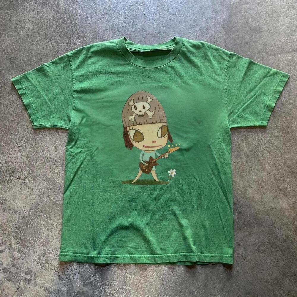 Green Graphic Tee With Cute Cartoon Design